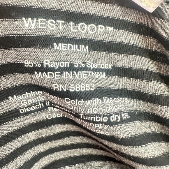 NEW! West Loop Striped Dress Black & Gray Medium Long Sleeve Stretch Rayon & Spa - Picture 6 of 11